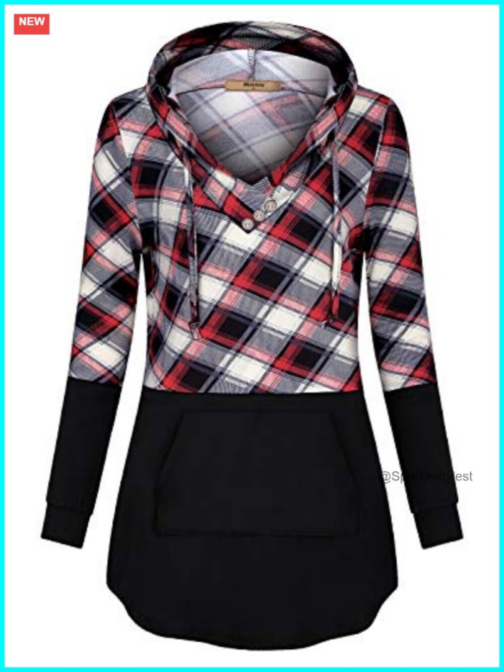 Womens Lightweight Hooded Tunic Sweatshirt V Neck Kangaroo Pocket Pullover